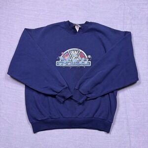 VTG Endless Designs Navy Blue Cardinal Bird‎ Floral Printed Sweatshirt Women's L